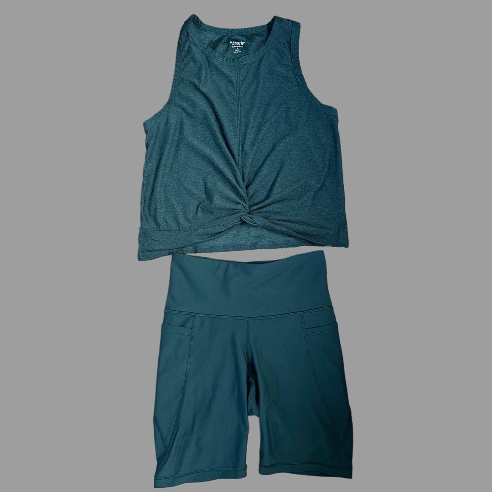 Old Navy Dark Green Tank Top and Bike Shorts Set